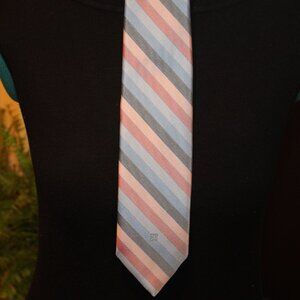 GIVENCHY Monsieur Logo Neck Tie Slim Blue Pink Grey Diagonal Stripe Luxury Italy